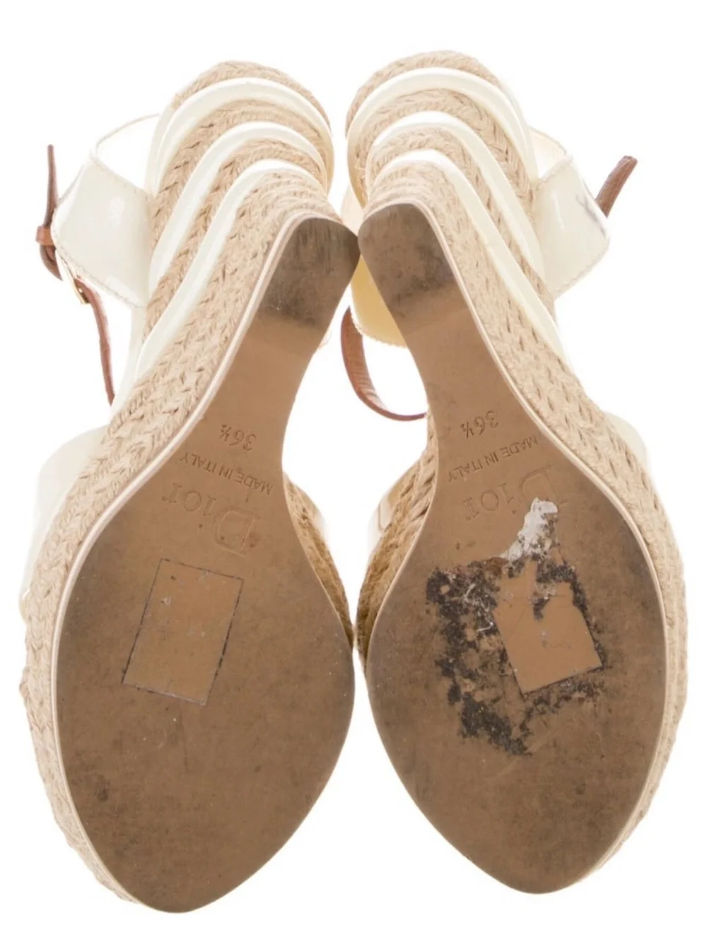 Christian Dior: Cream Espadrille Wedge Sandals with Ankle Strap